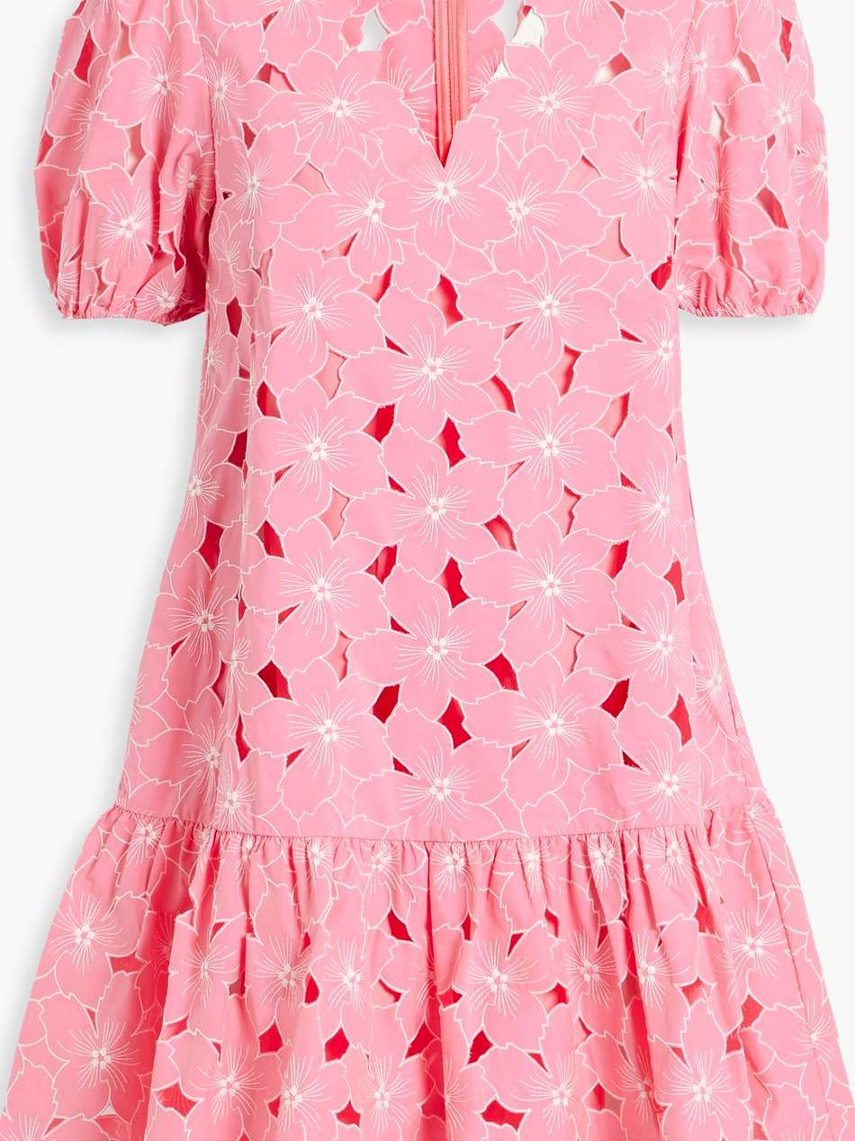 ruffled cotton guipure lace mini dress