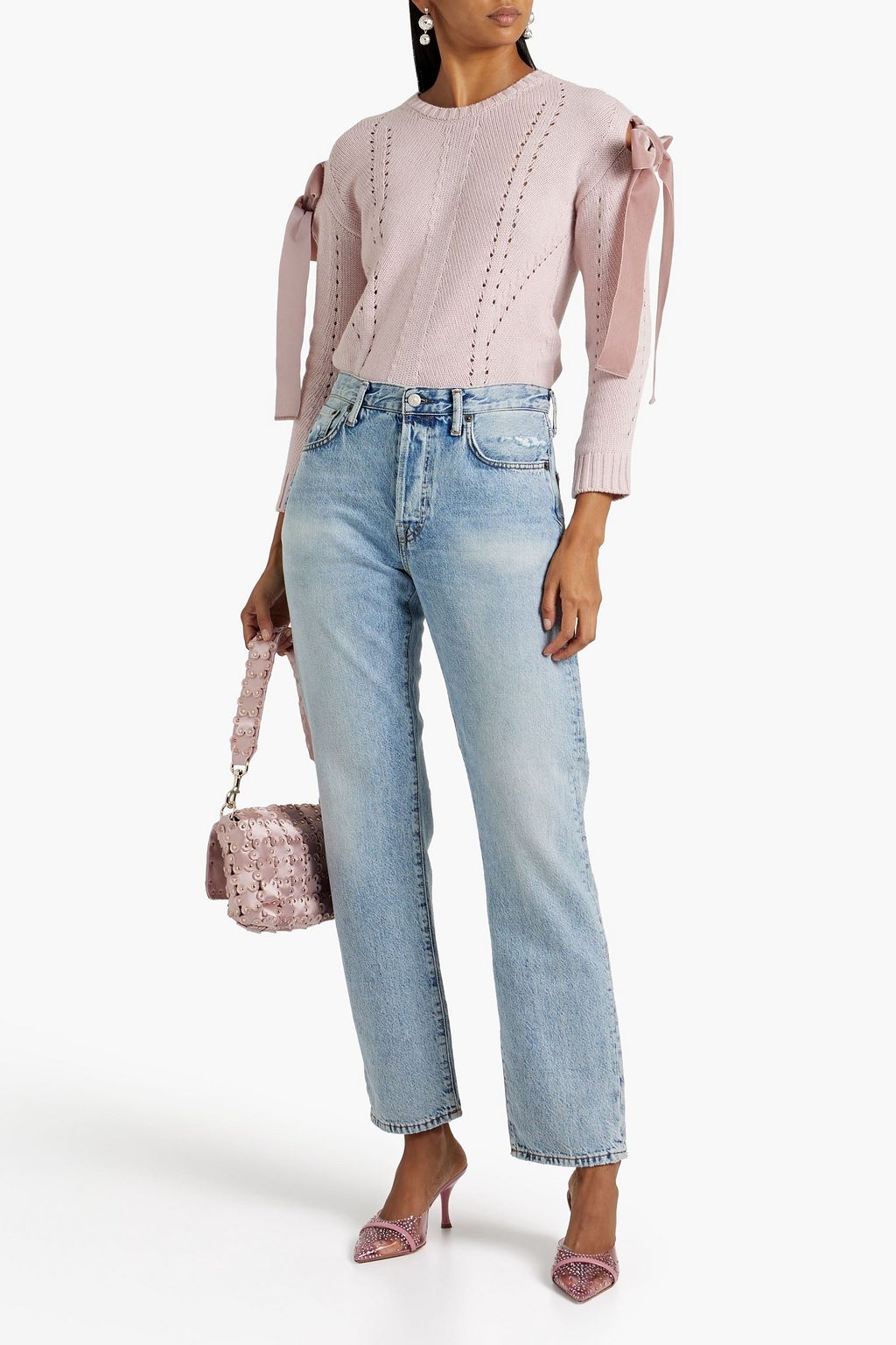 REDVALENTINO كنزة رياضية من نسيج بحبكة بوانتيل مزينة بربطة بشكل فراشة