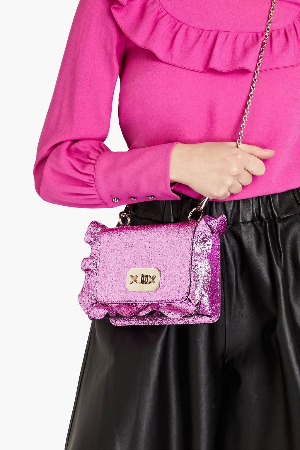 RED(V) Rock Ruffle glittered faux leather shoulder bag
