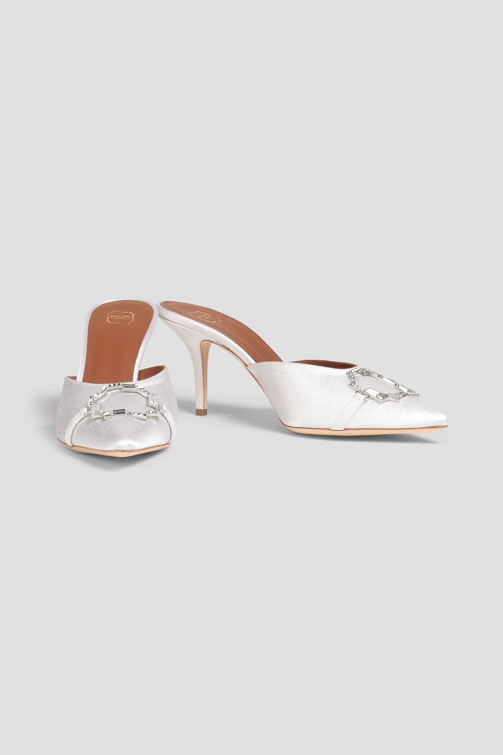 MALONE SOULIERS Embellished glittered satin mules