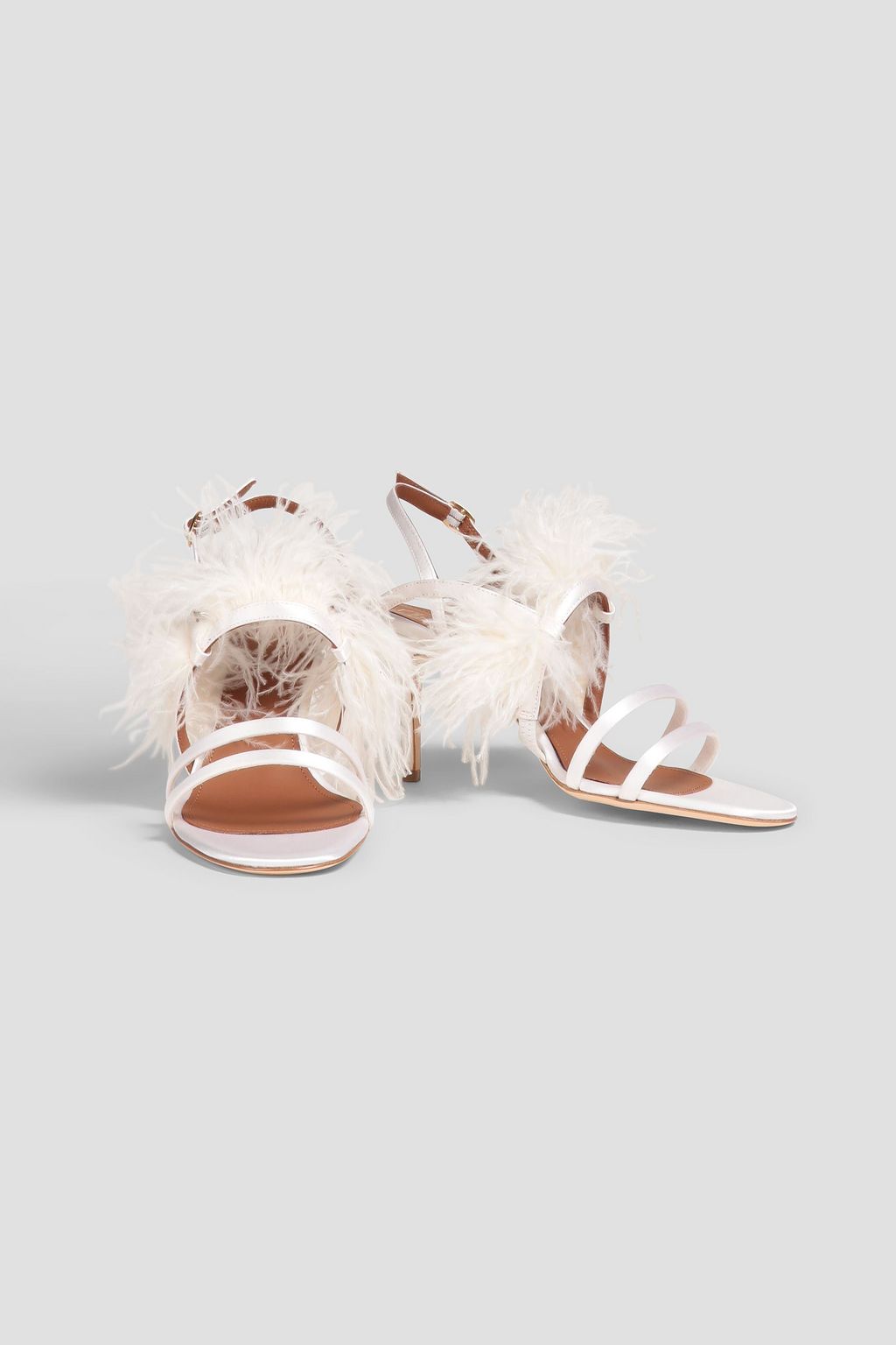 MALONE SOULIERS Sonia feather-embellished satin sandals