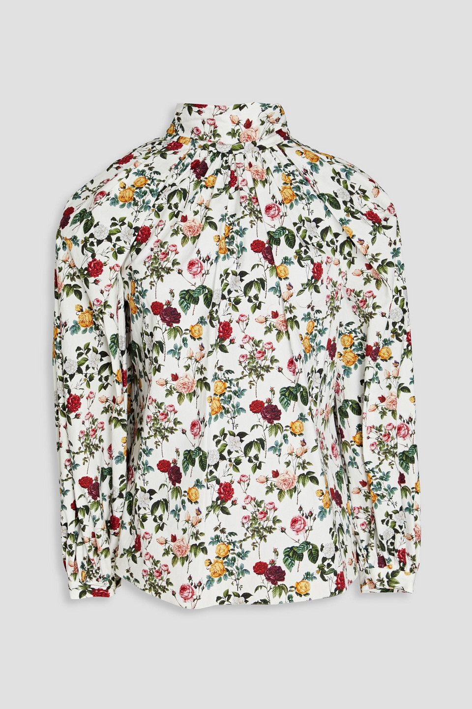 Oscar De La Renta Cutout Floral-print Stretch-cotton Poplin Blouse In White