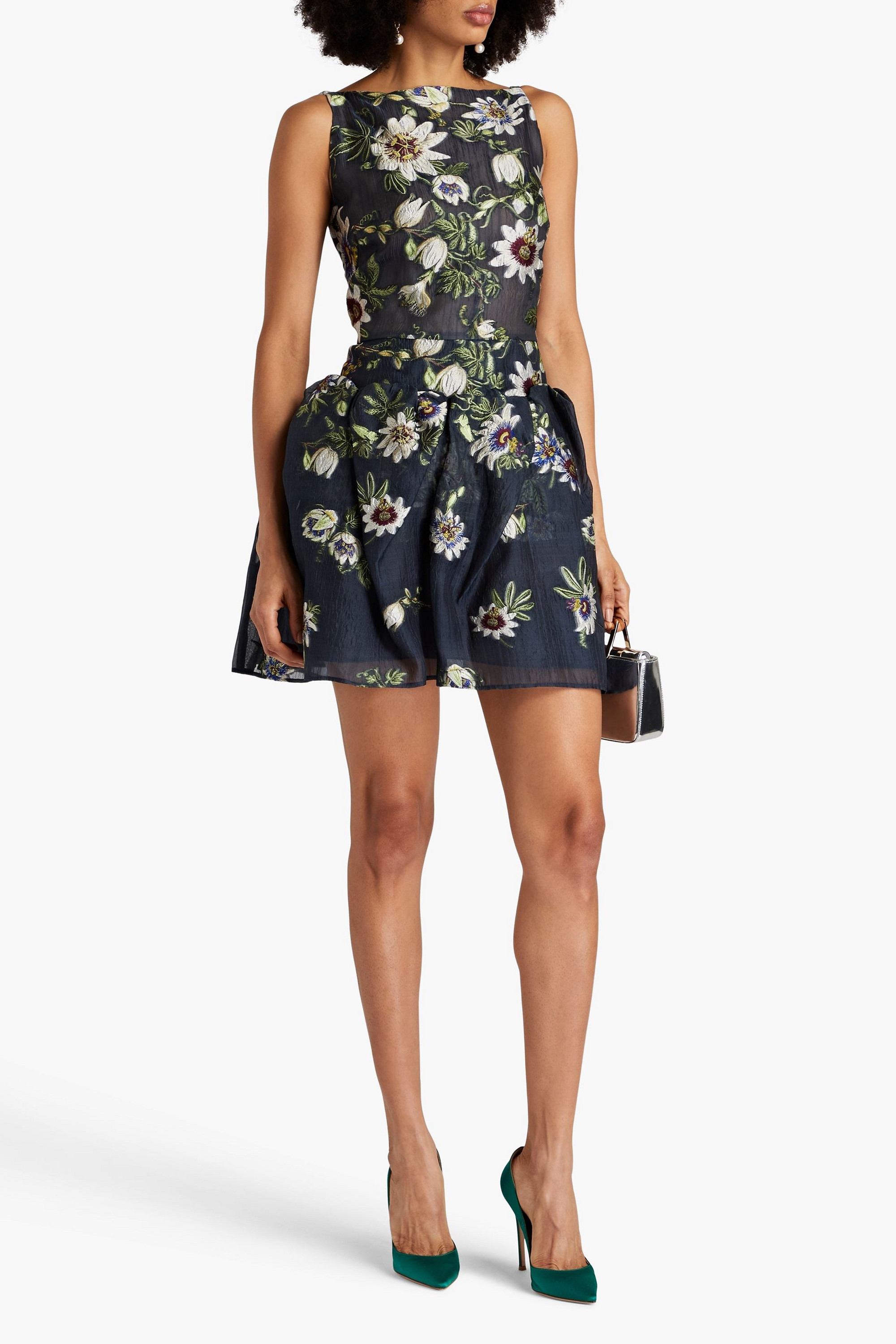 Oscar de la Renta Embellished fil coupé silk-blend organza mini dress