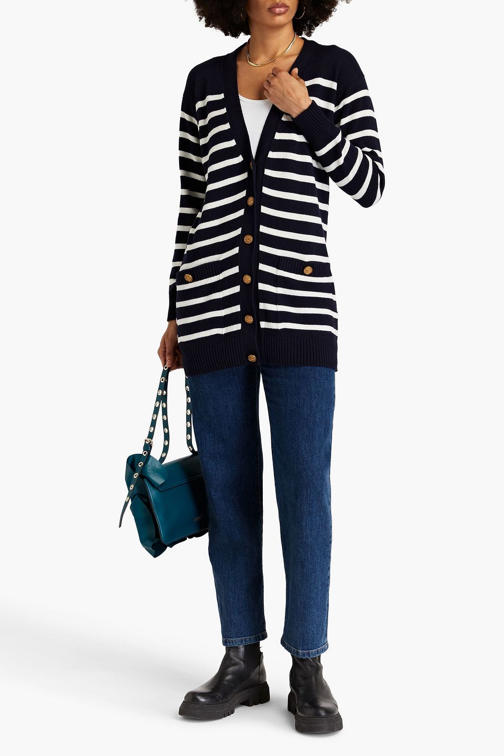 REDVALENTINO Striped intarsia-knit cardigan