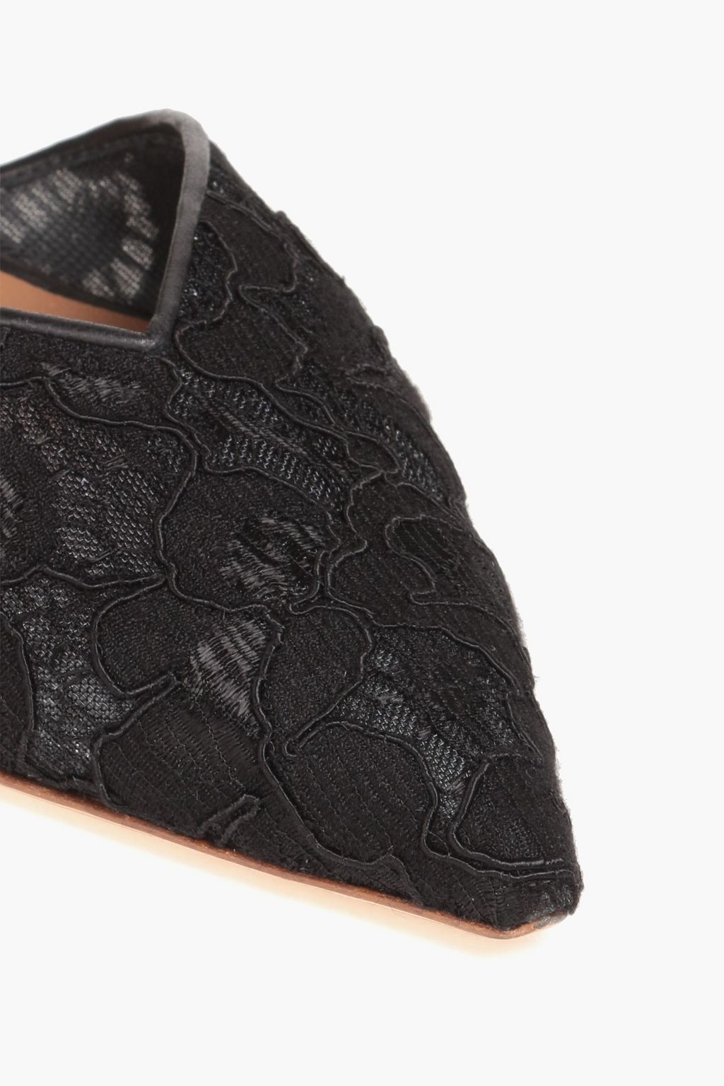 MALONE SOULIERS Marla Mules aus schnurgebundener Spitze mit Lederbesatz