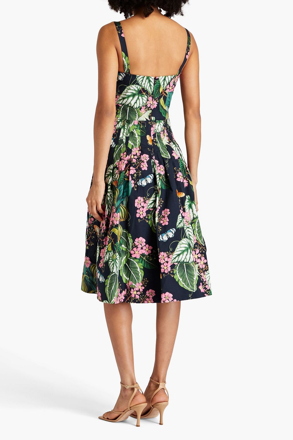OSCAR DE LA RENTA Cutout floral-print cotton-blend poplin midi dress