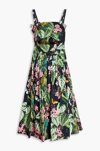 OSCAR DE LA RENTA Crystal-embellished wool-blend crepe midi dress