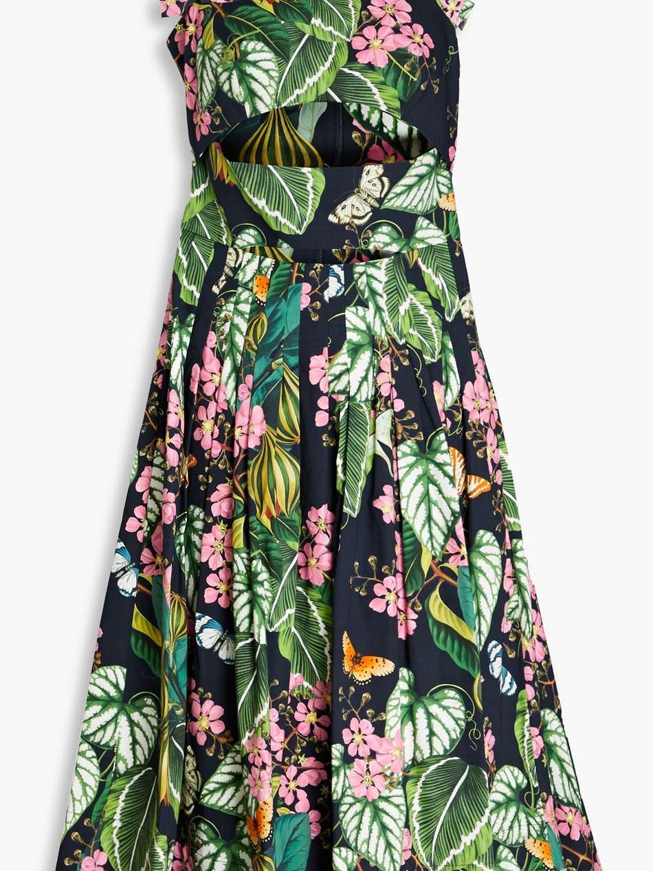 cutout floral-print cotton-blend poplin midi dress