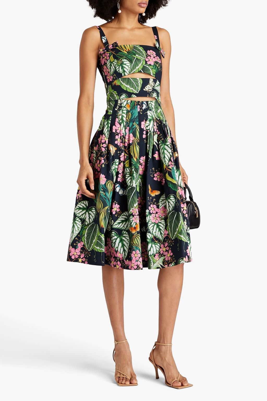 OSCAR DE LA RENTA Cutout floral-print cotton-blend poplin midi dress