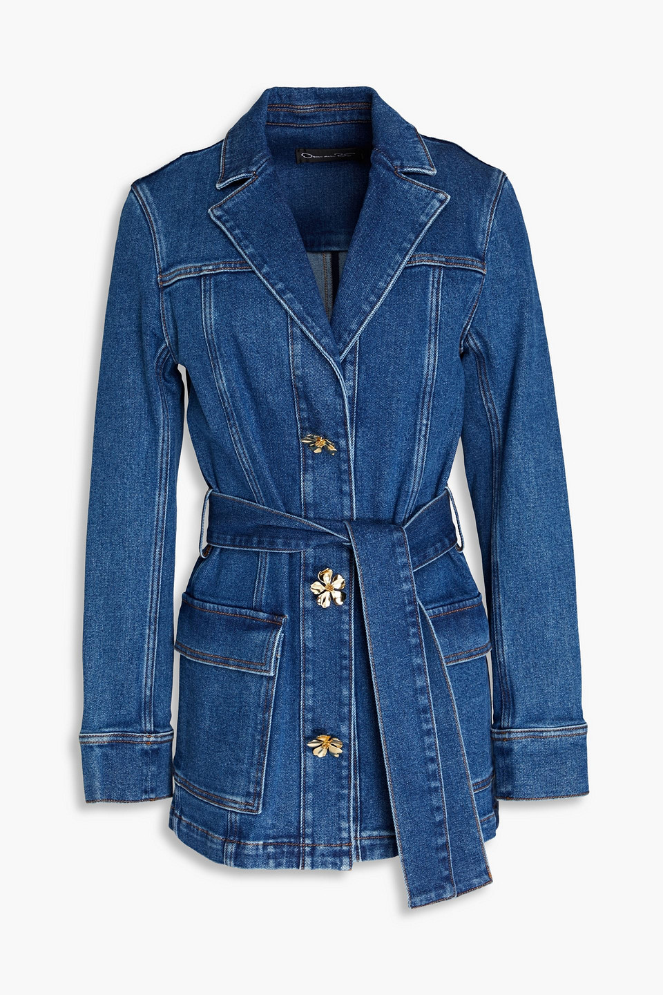 Oscar De La Renta Tie-up Denim Jacket In Mid Denim