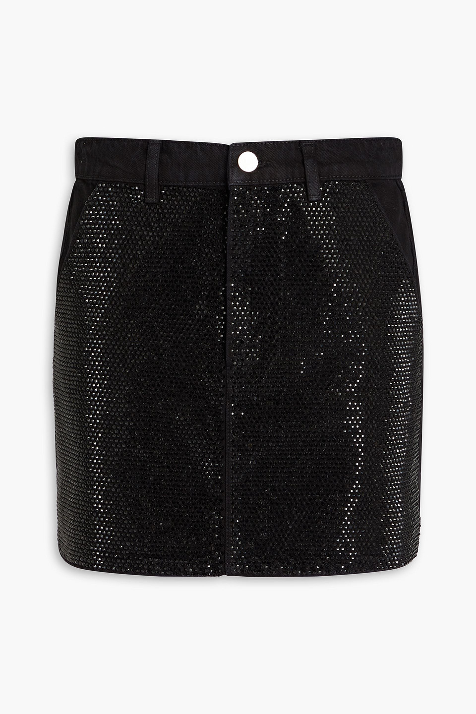 Shop Frame Crystal-embellished Denim Mini Skirt In Black