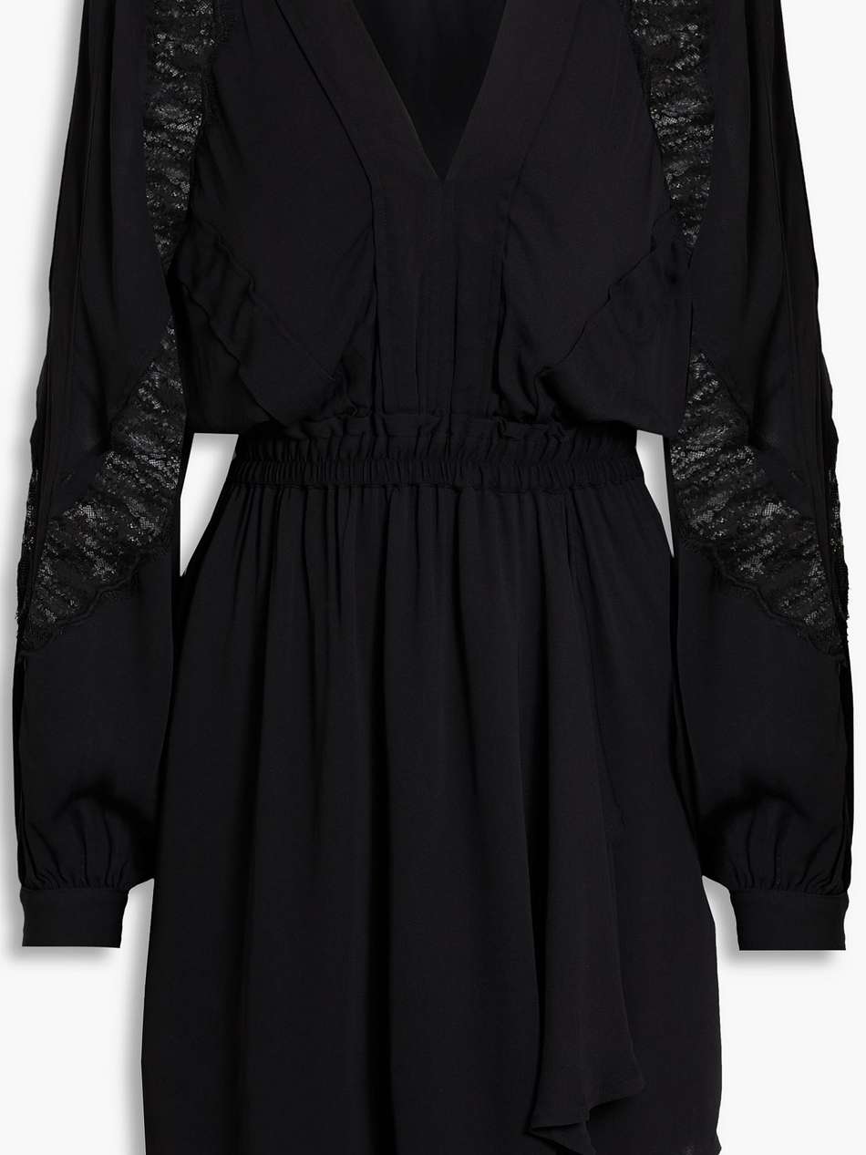 furia lace-paneled ruffled crepe mini dress