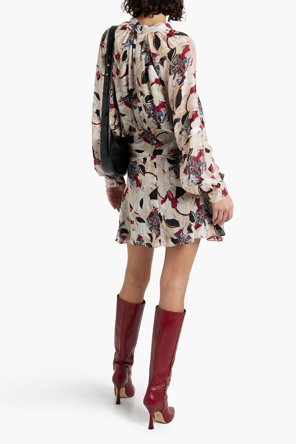 Iro Darsa Floral Tiered Mini Dress With Stand Collar In Beige