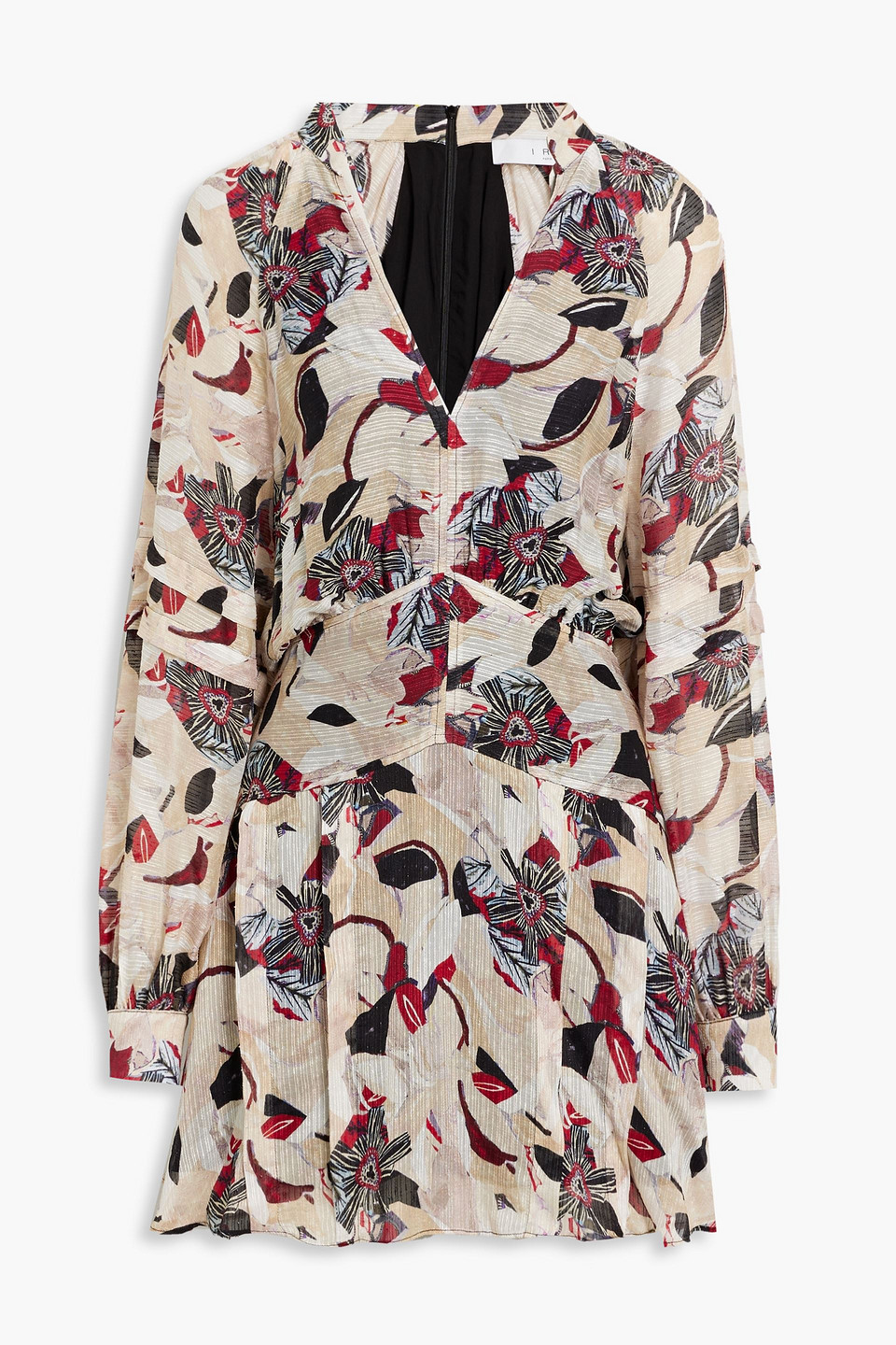 Iro Darsa Floral Tiered Mini Dress With Stand Collar In Beige