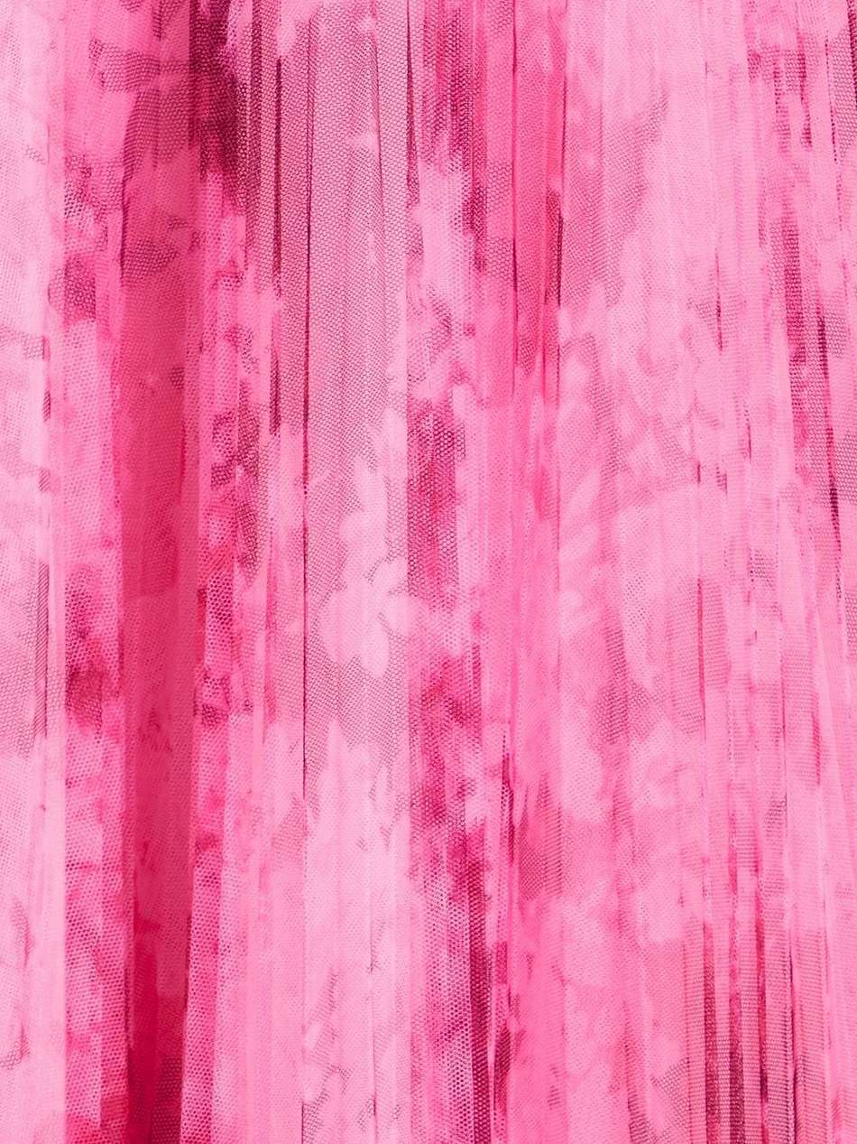 pleated printed tulle midi dress