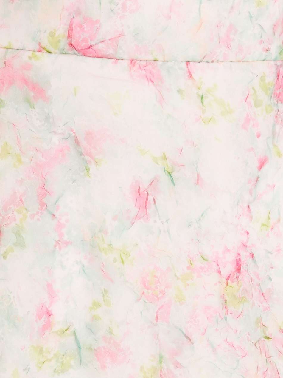 off-the-shoulder ruffled printed organza mini dress