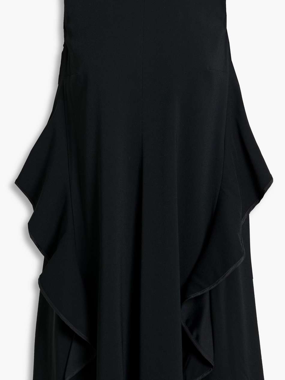 bow-embellished ruffled stretch-crepe mini dress