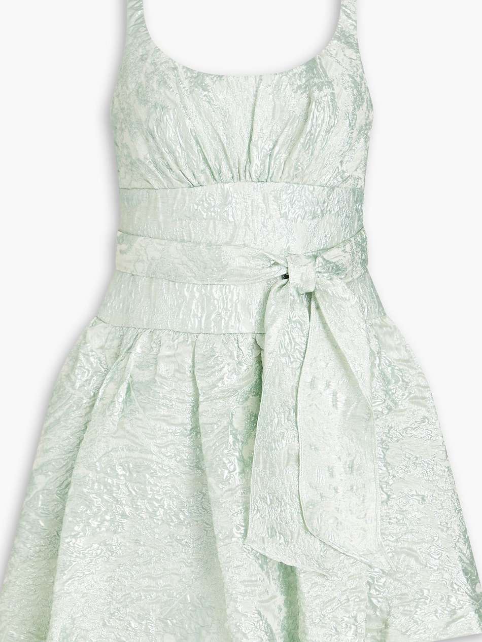 gathered metallic cloqué mini dress