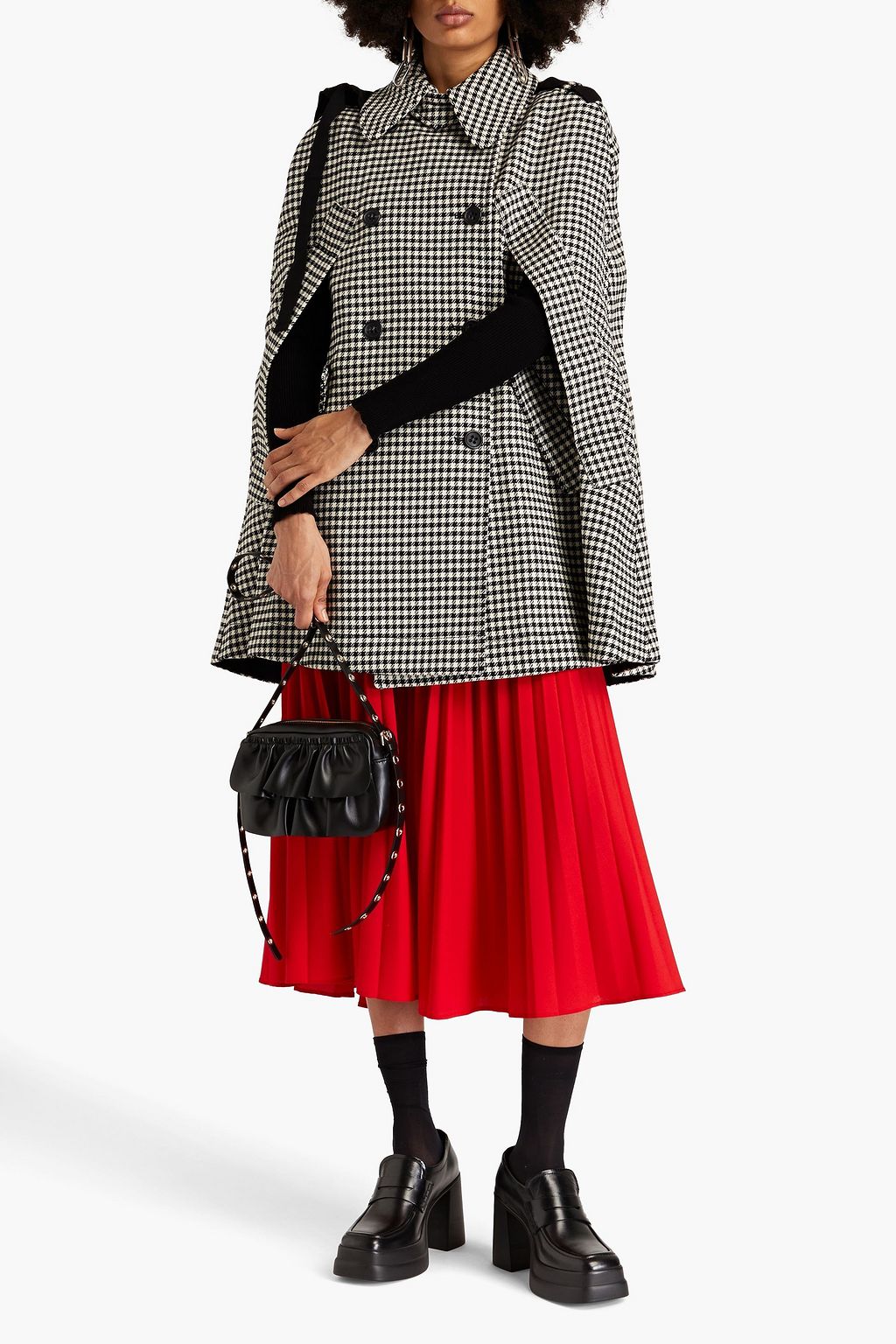 REDVALENTINO Double-breasted houndstooth tweed cape