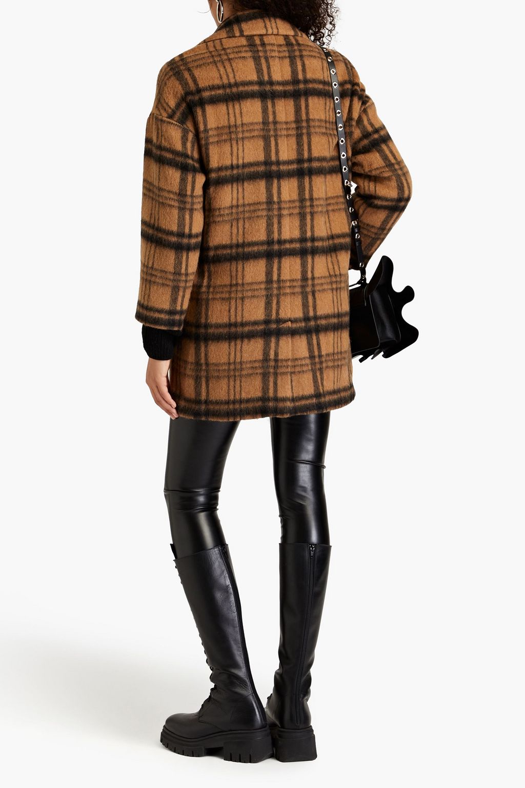 REDVALENTINO Double-breasted checked brushed wool-blend felt coat