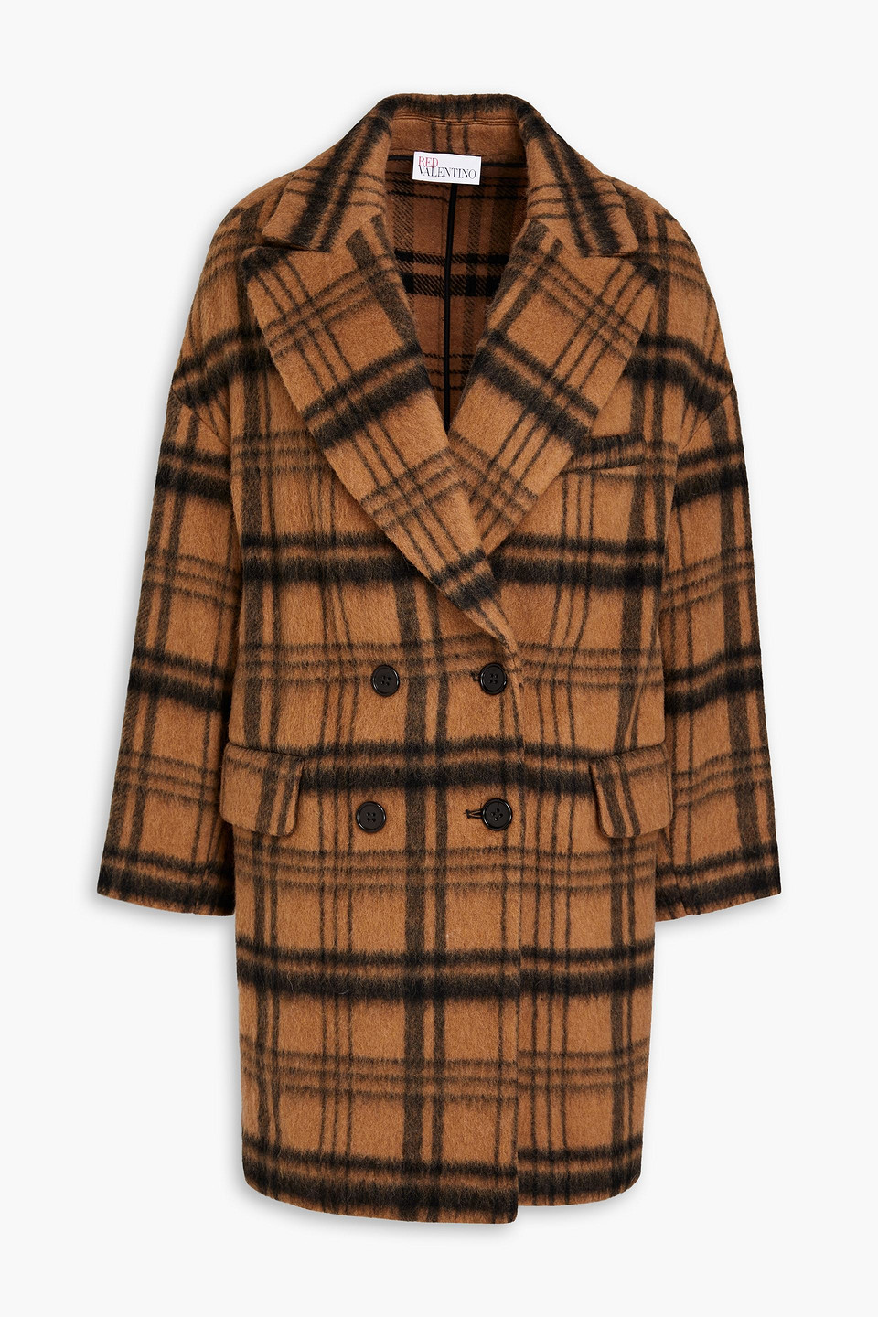 Red Valentino Double-breasted Checked Brushed Wool-blend Felt Coat In Orange