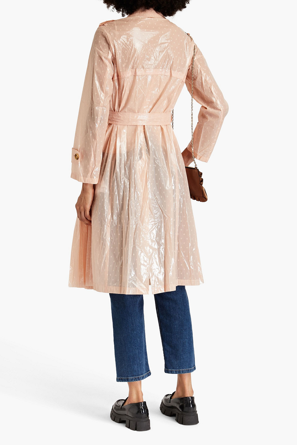Red Valentino Double-breasted Coated Point D'esprit Trench Coat In Blush