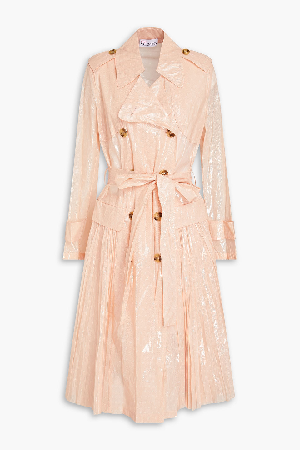 Red Valentino Double-breasted Coated Point D'esprit Trench Coat In Pink