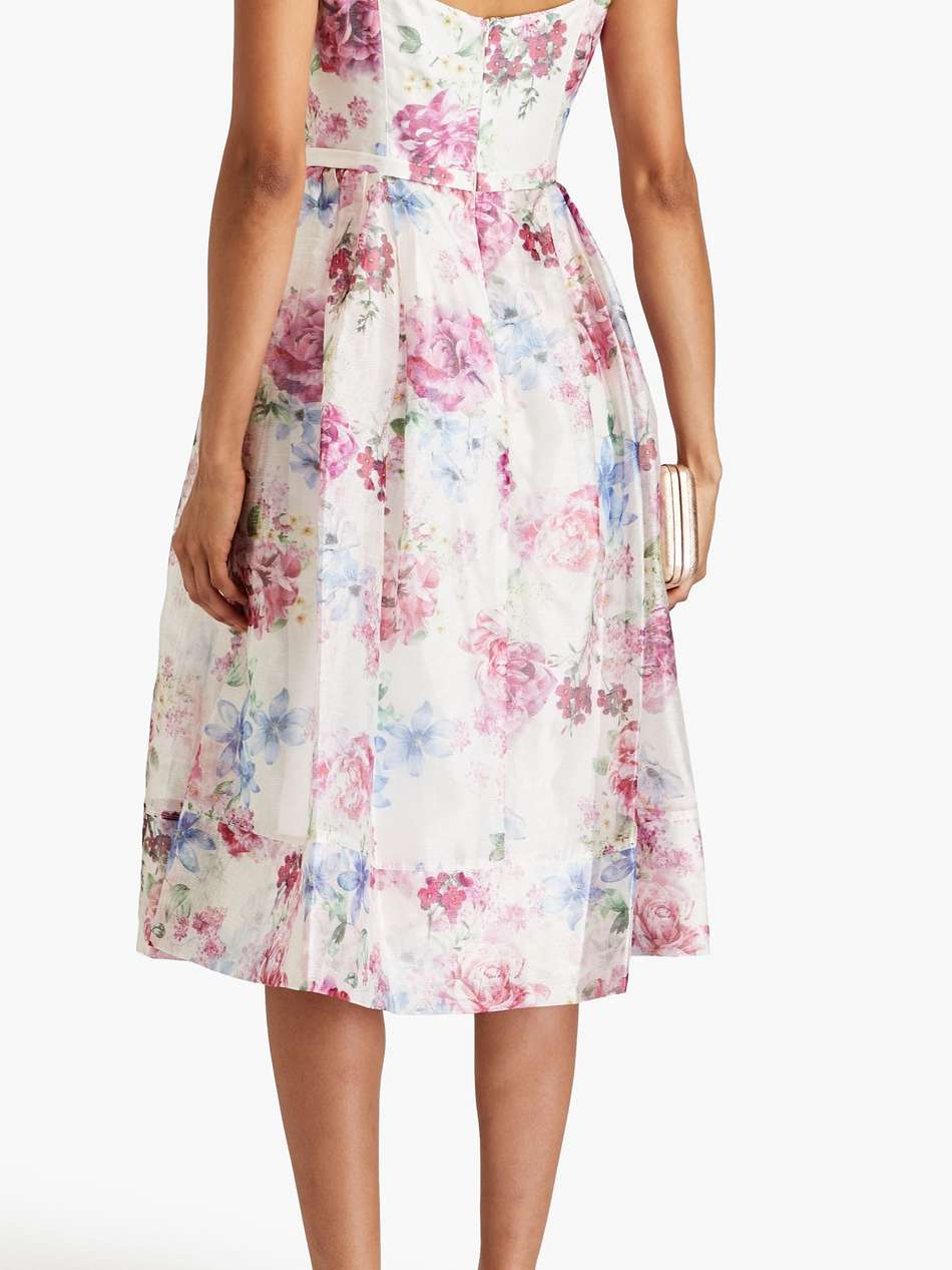 gathered floral-print organza dress