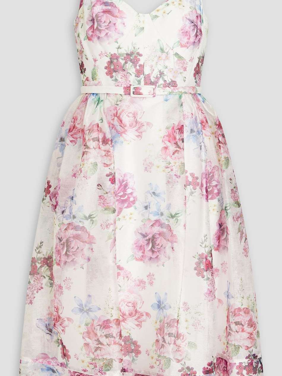 gathered floral-print organza dress