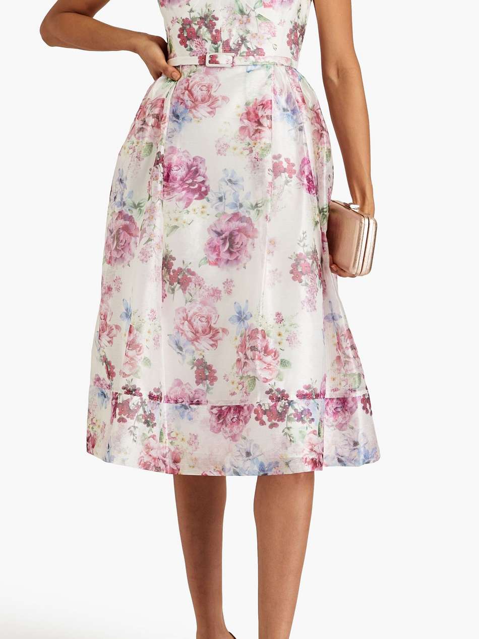gathered floral-print organza dress
