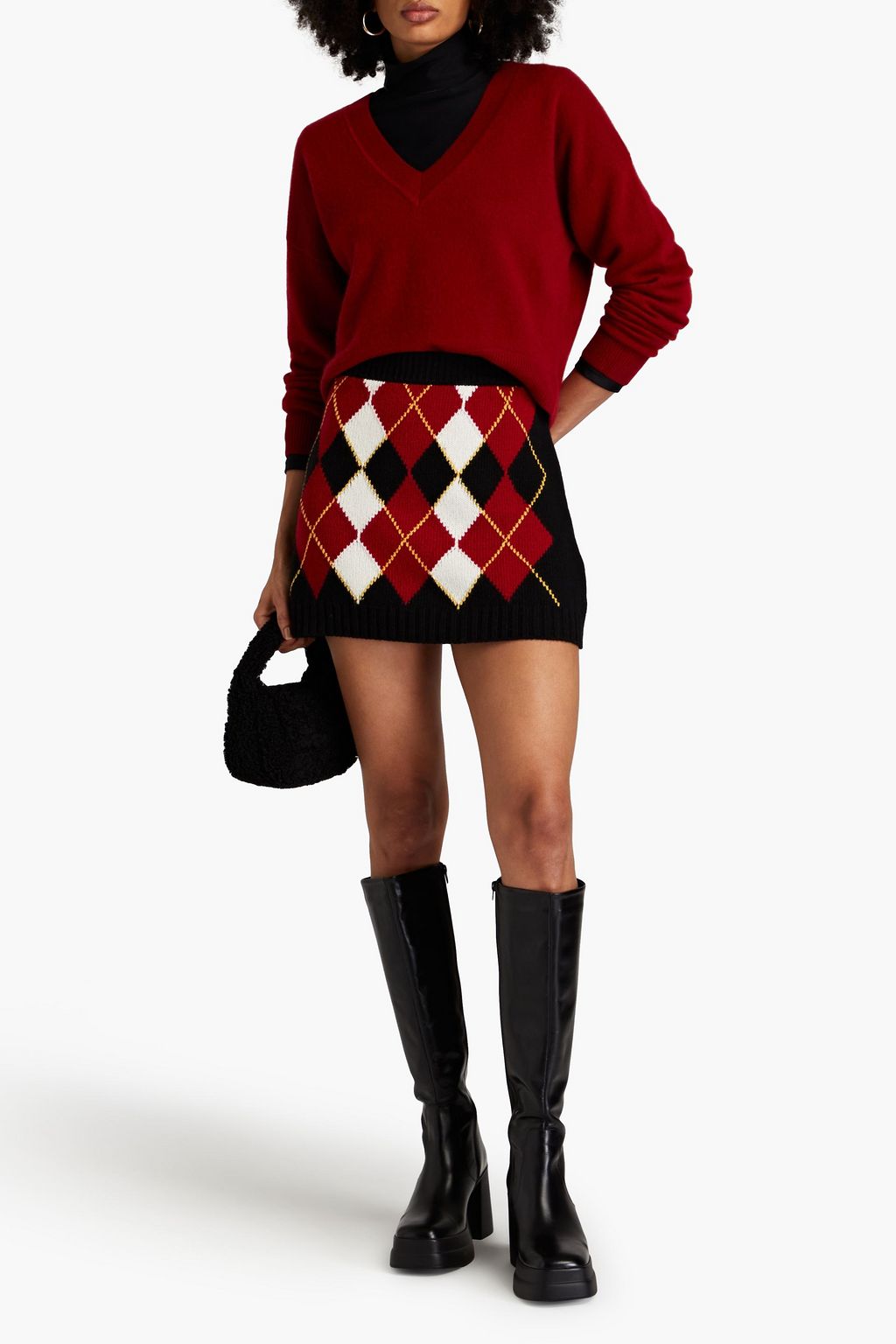 REDVALENTINO Argyle intarsia-knit mini skirt