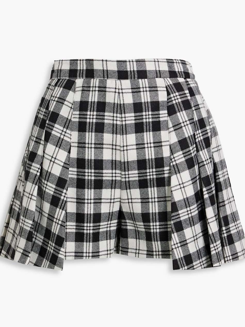 layered pleated checked wool shorts