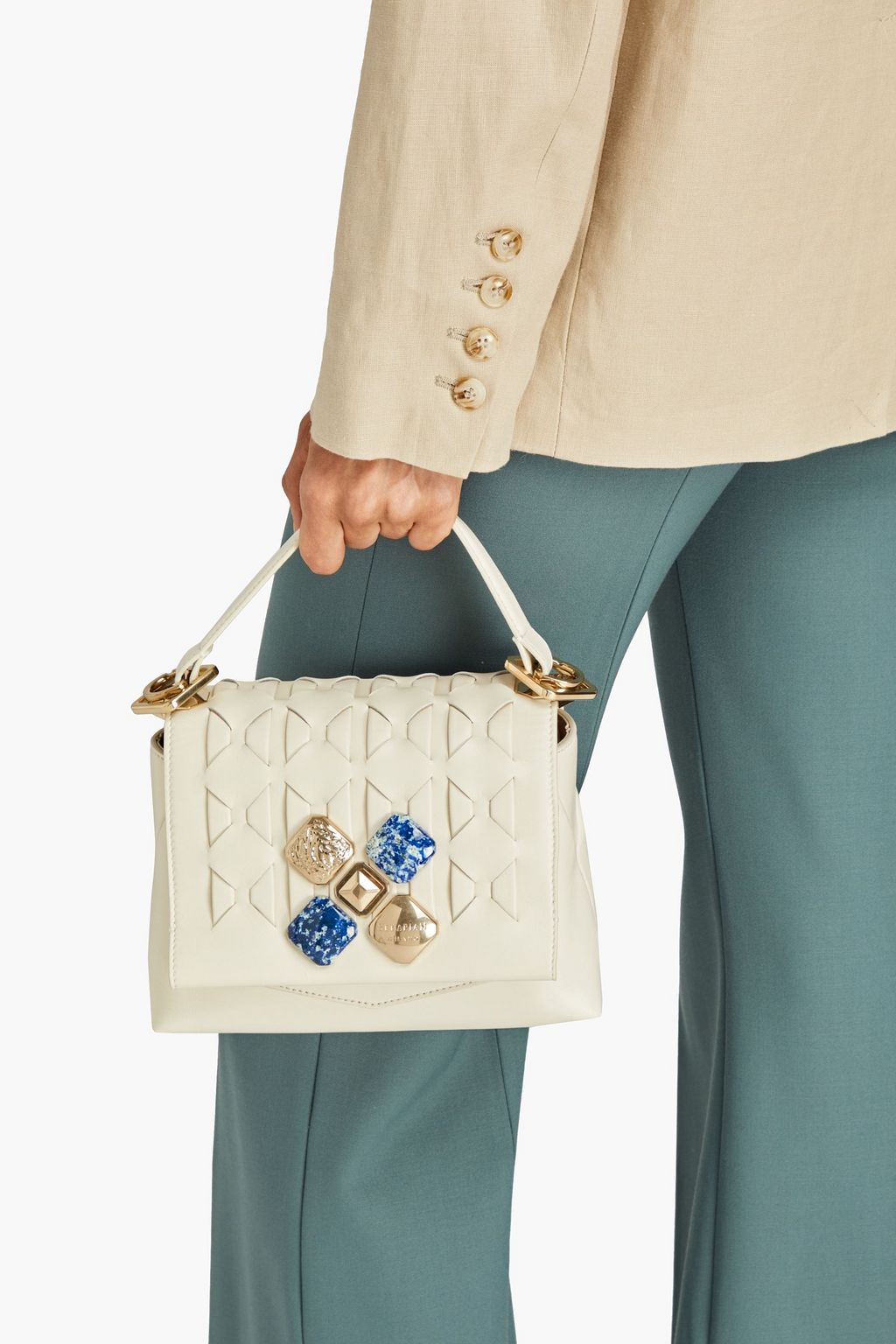 SERAPIAN 1928 small embellished woven leather tote