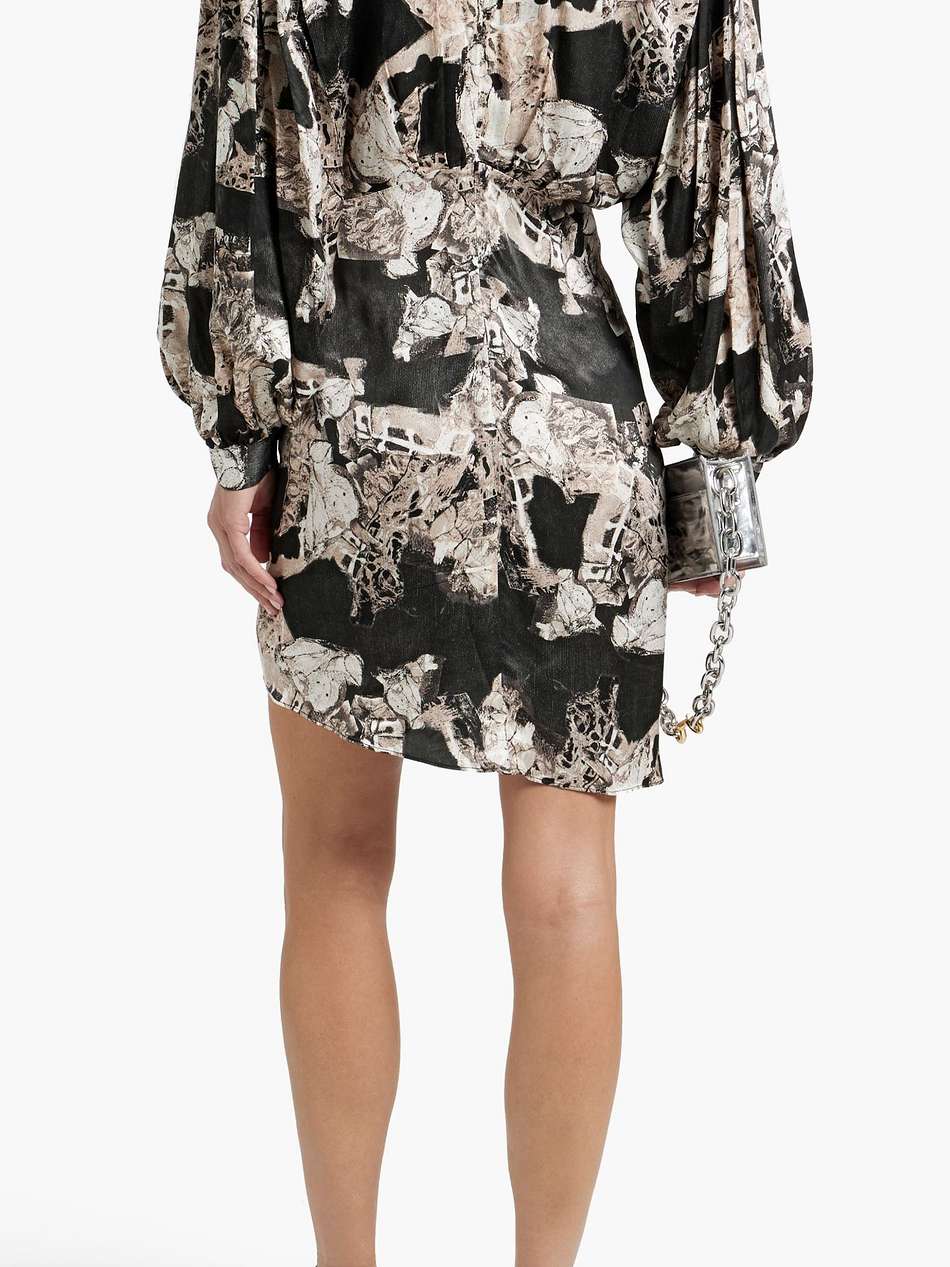 nirveli pleated printed satin mini dress