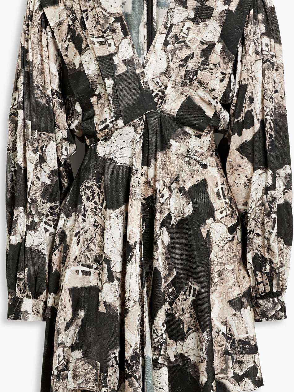 nirveli pleated printed satin mini dress