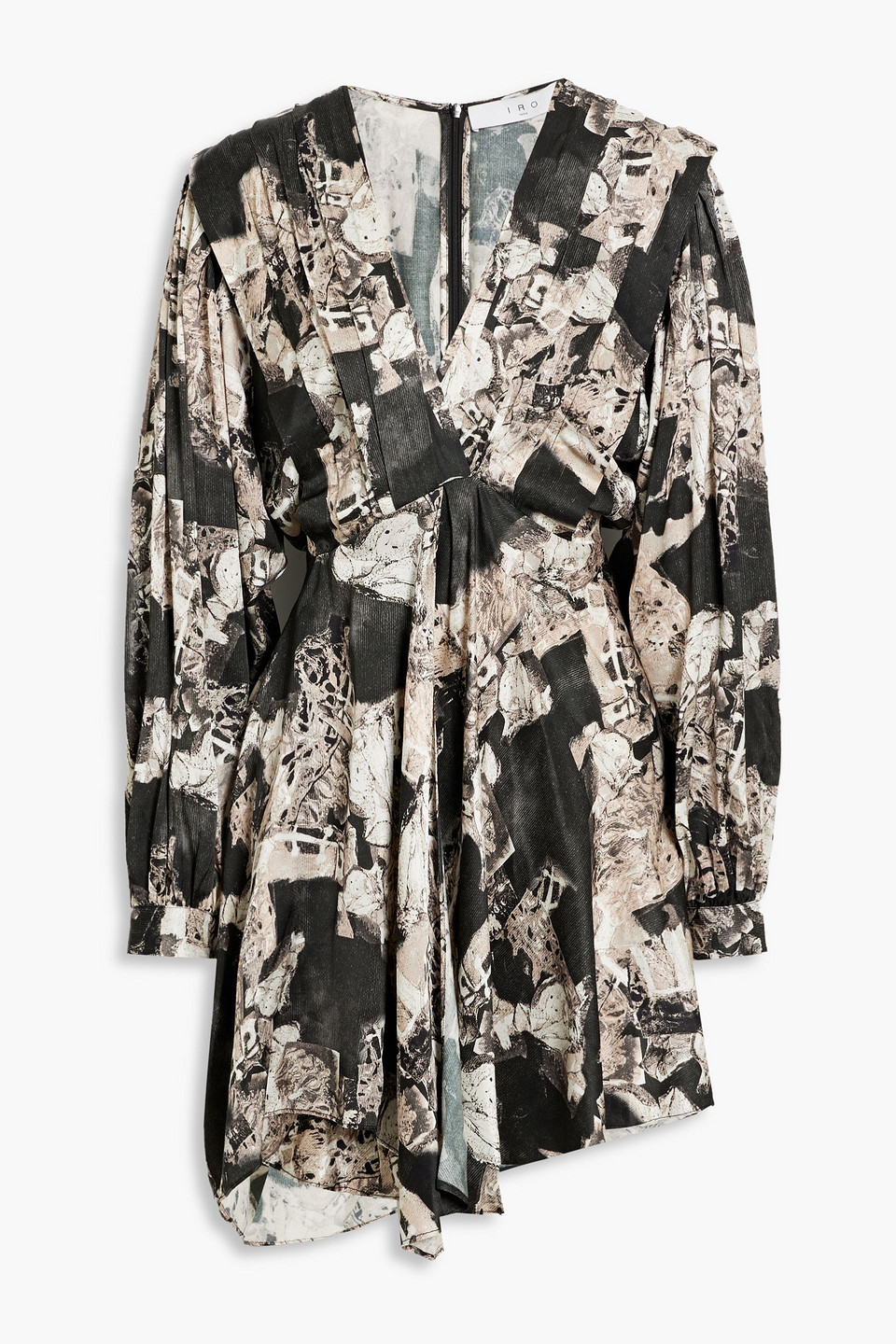 Nirveli pleated printed satin mini dress