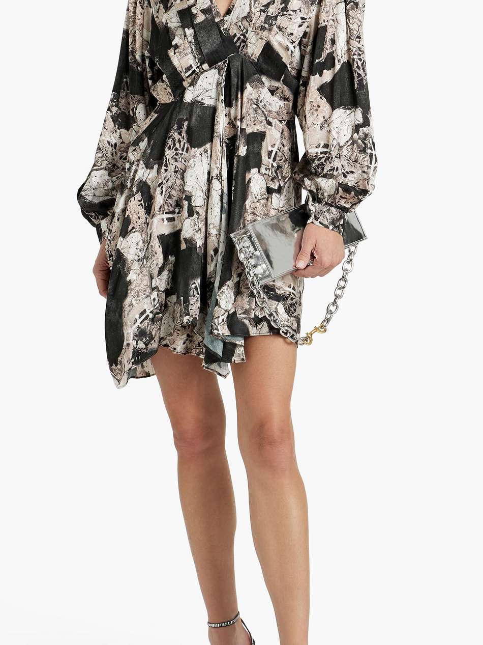 nirveli pleated printed satin mini dress