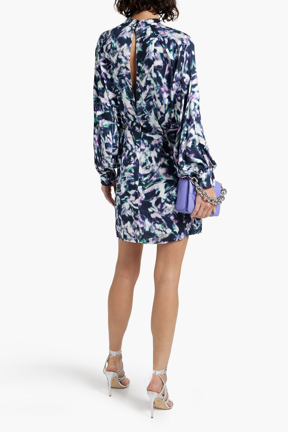 Shop Iro Kardes Cutout Printed Twill Mini Dress In Navy