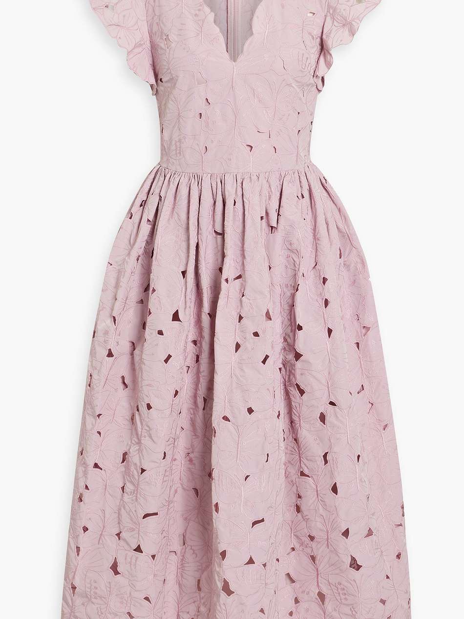 ruffled broderie anglaise midi dress