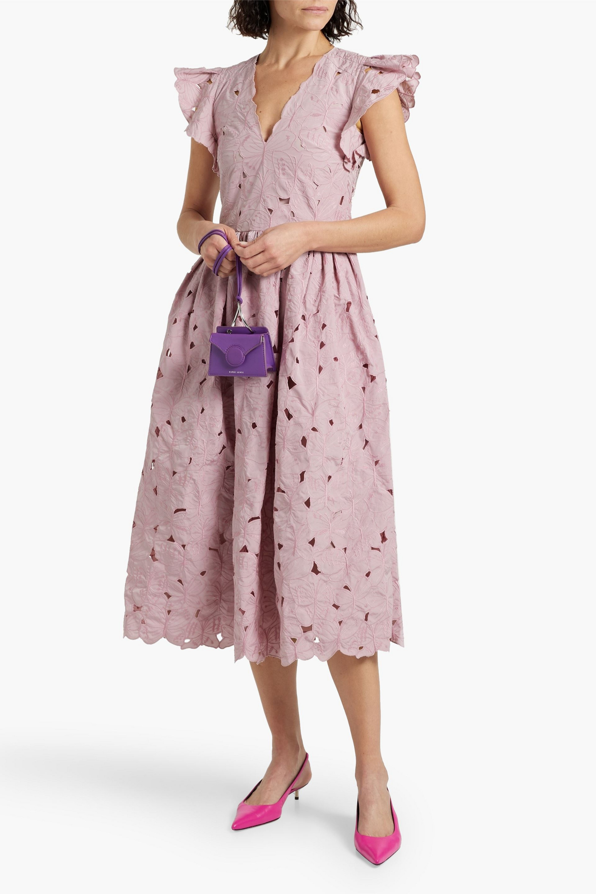 REDValentino Ruffled broderie anglaise midi dress