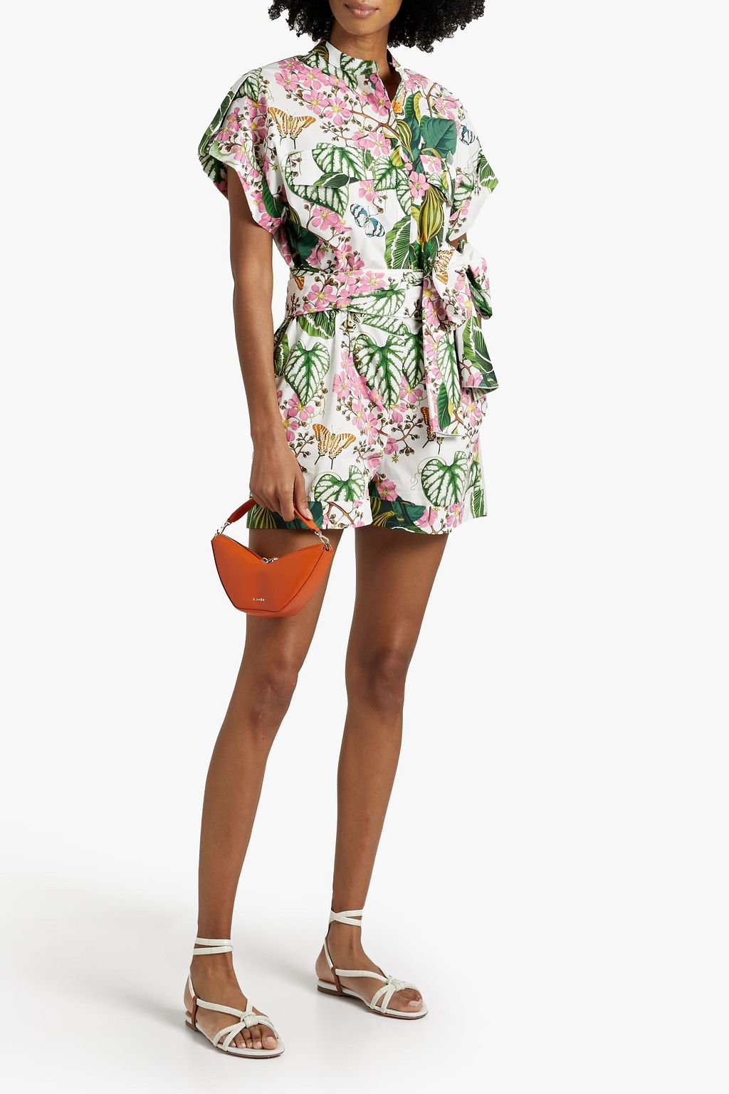 OSCAR DE LA RENTA コットン混ポプリン ショートジャンプスーツ プリント入り