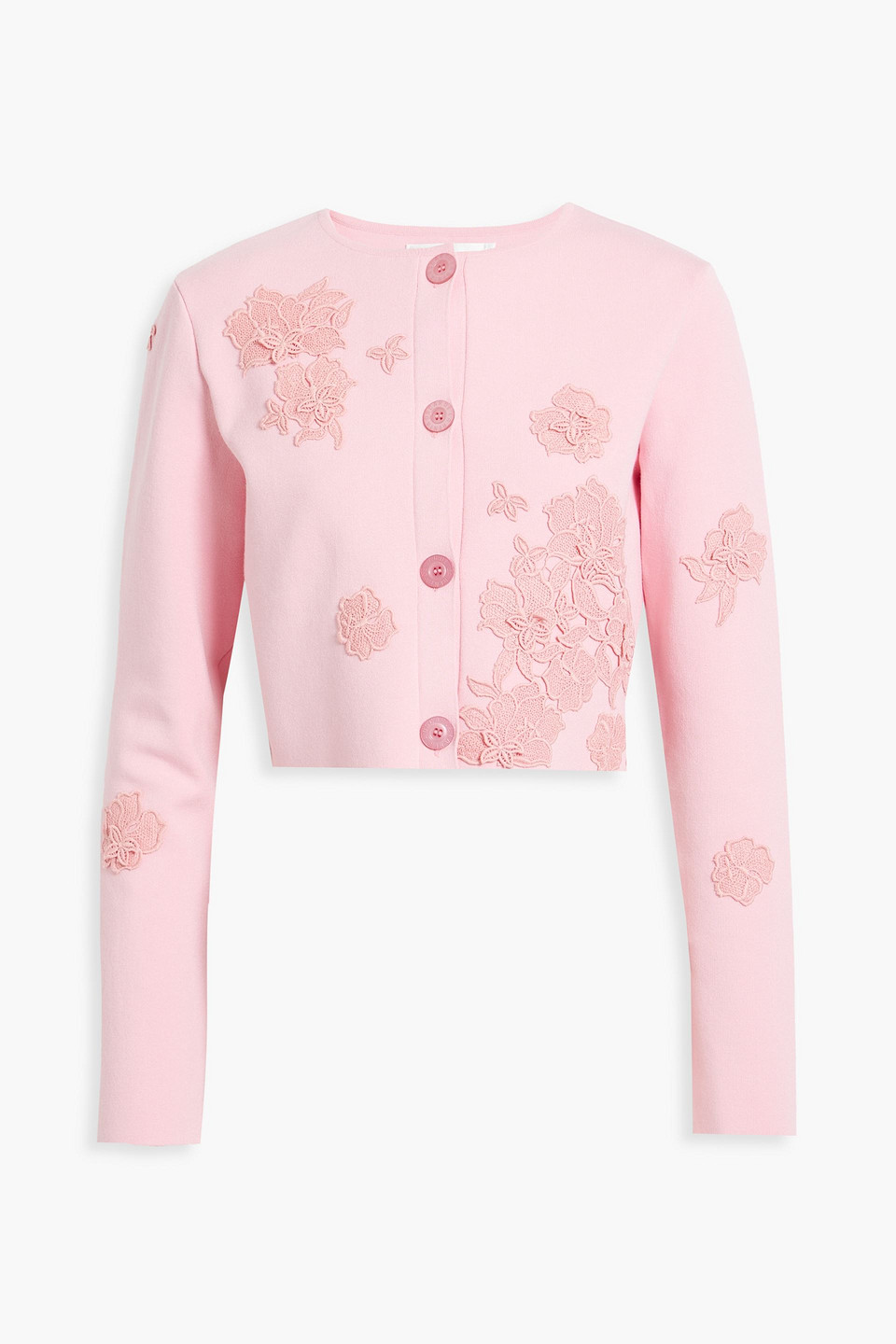 Oscar De La Renta Floral-appliquéd Knitted Cardigan In Baby Pink