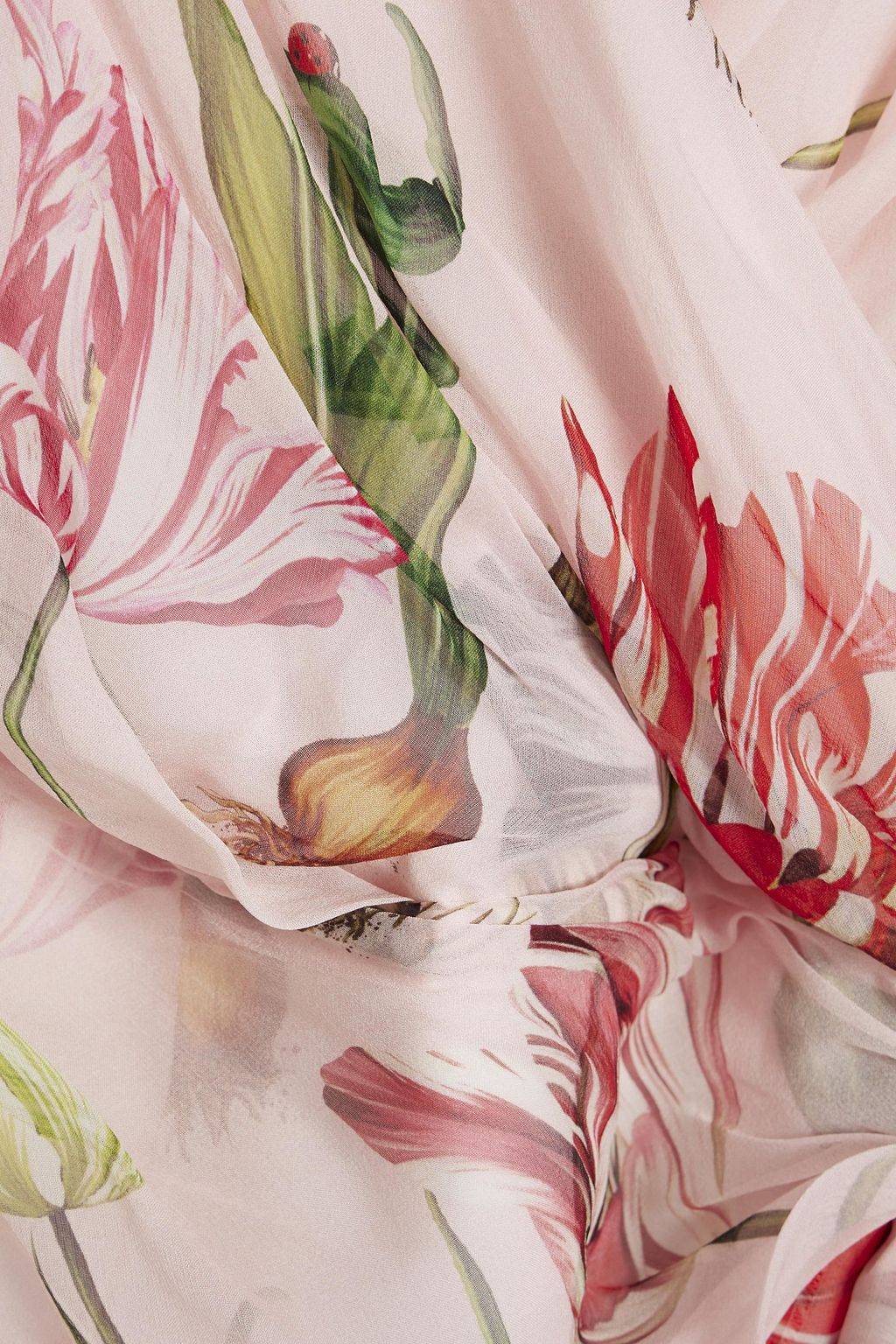 OSCAR DE LA RENTA 랩 스타일 드레이프 플로럴 프린트 실크 시폰 탑