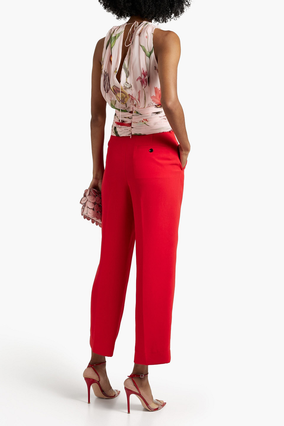 Oscar De La Renta Wrap-effect Draped Floral-print Silk-chiffon Top In Baby Pink