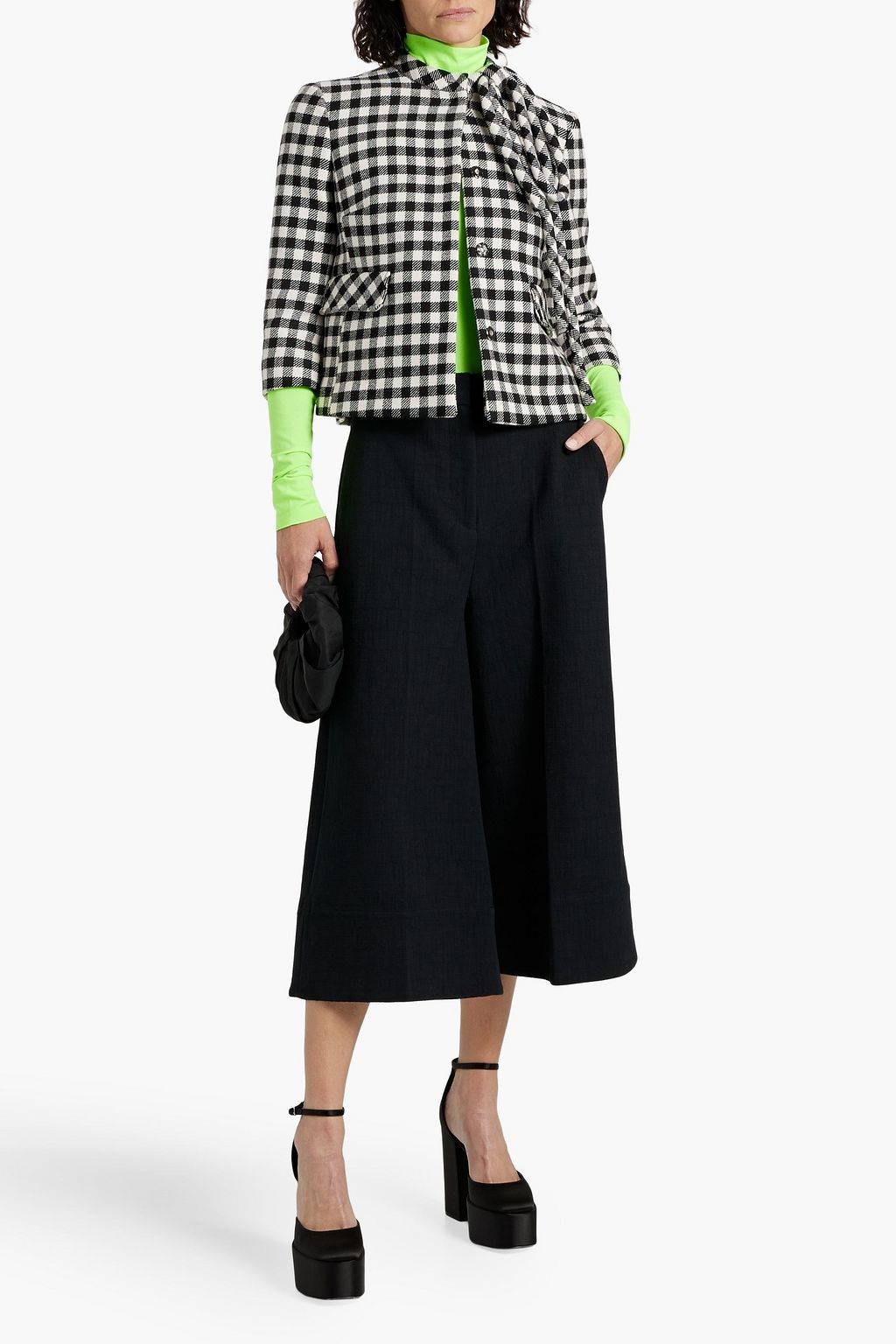 REDVALENTINO Bow-detailed gingham wool-blend jacket