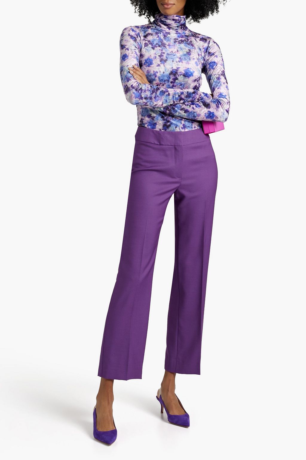 OSCAR DE LA RENTA Grain de poudre wool and mohair-blend straight-leg pants