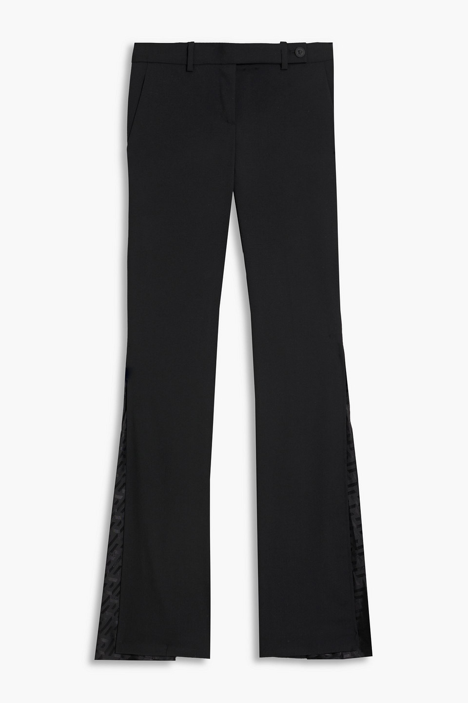 Versace Silk Jacqaurd-paneled Grain De Poudre Wool-blend Flared Pants In Black