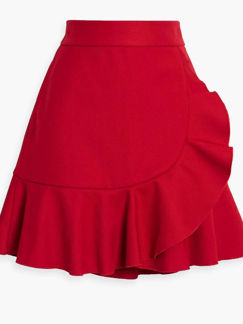 wrap-effect ruffled twill mini skirt