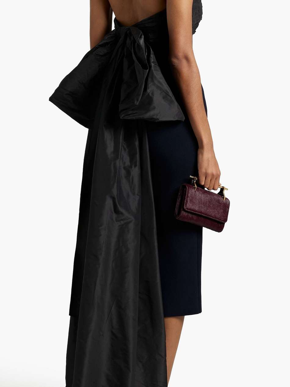 strapless bow-embellished silk-taffeta and stretch-knit dress