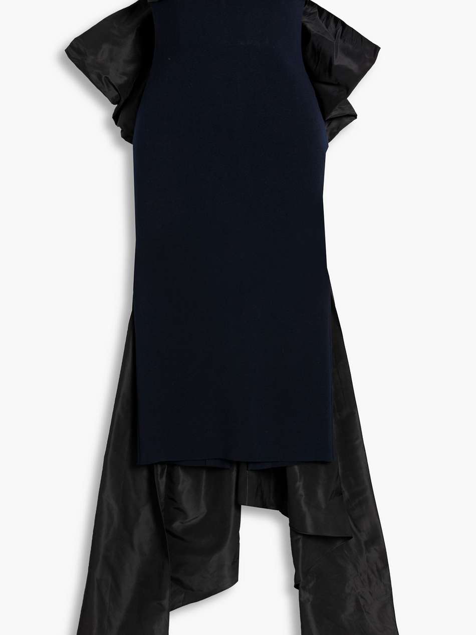 strapless bow-embellished silk-taffeta and stretch-knit dress